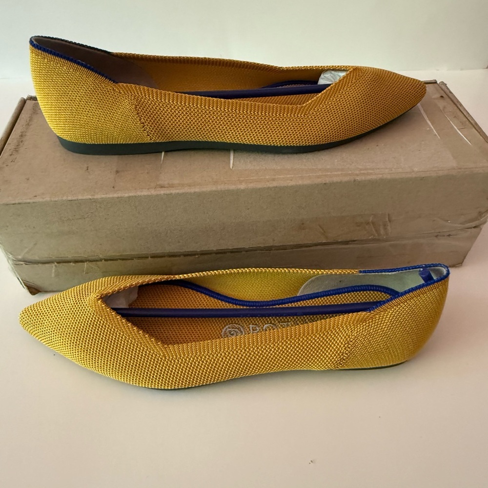 Rothy's Marigold The Point Knit Ballet Flats with Blue Trim New in Box Women’s 9